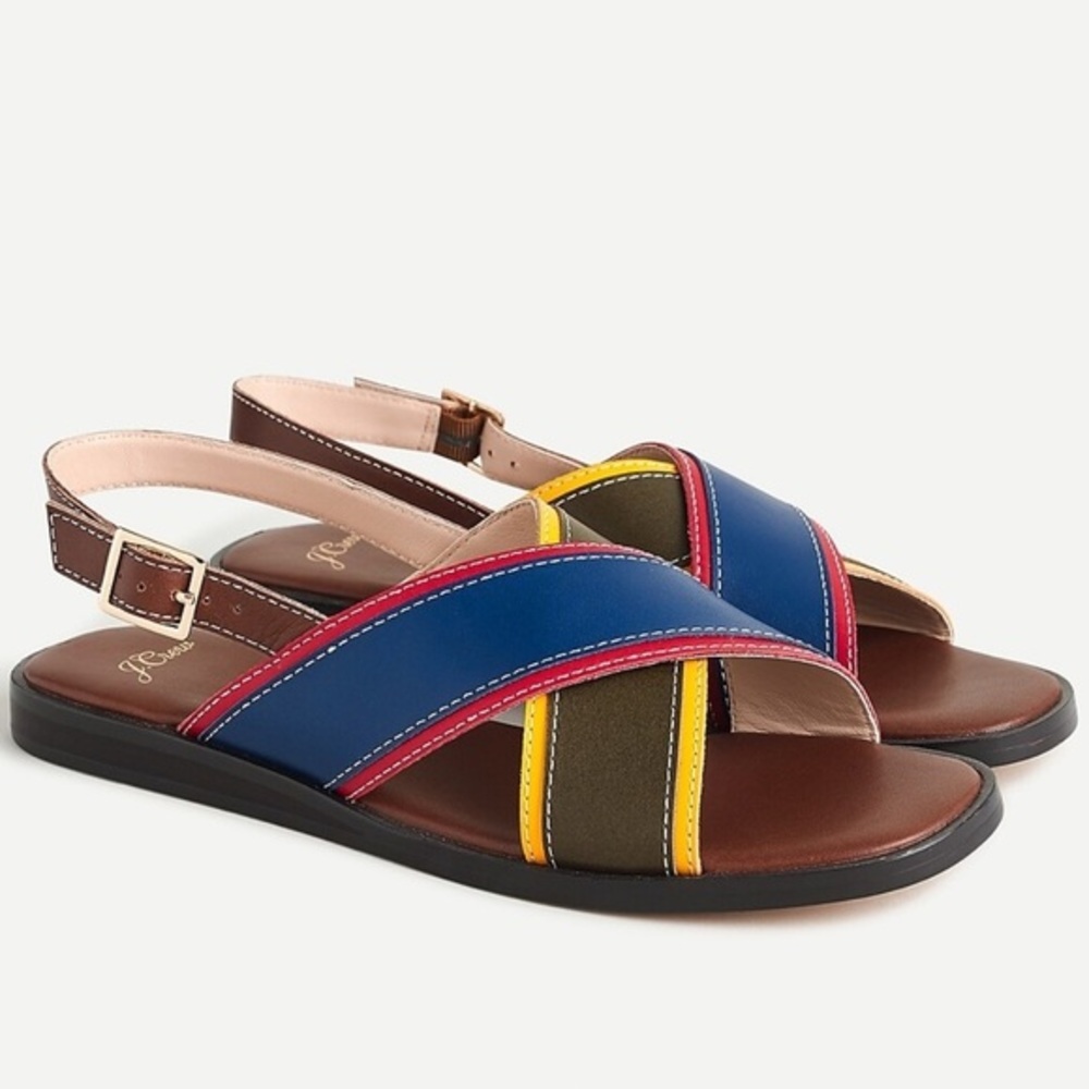 J. Crew 11 gretchen sandals color blocked striped walkable leather buckle strap‎